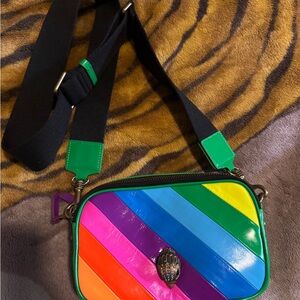 Kurt Geiger Multicolor Diagonal Stripe Crossbody with Green Trim